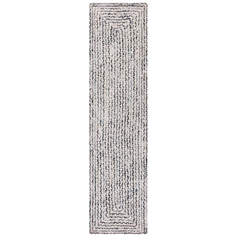 SAFAVIEH Handmade Braided Tadako Cotton Rug - 2'3" x 9' Runner - Black/Navy