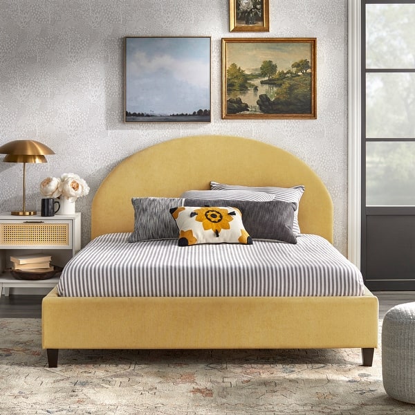 slide 2 of 15, angelo:HOME Ava Mid-Century Upholstered Queen Platfom Bed Pale Yellow