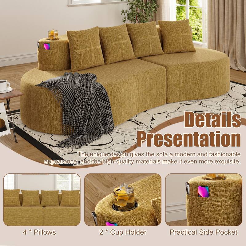 94.49" Chenille Curved Sectional Sofa with Pillows, No Assembly Required