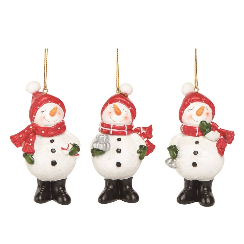 Transpac Resin Pleasantly Plump Snowman Ornament Set of 3 Christmas Home Decorations