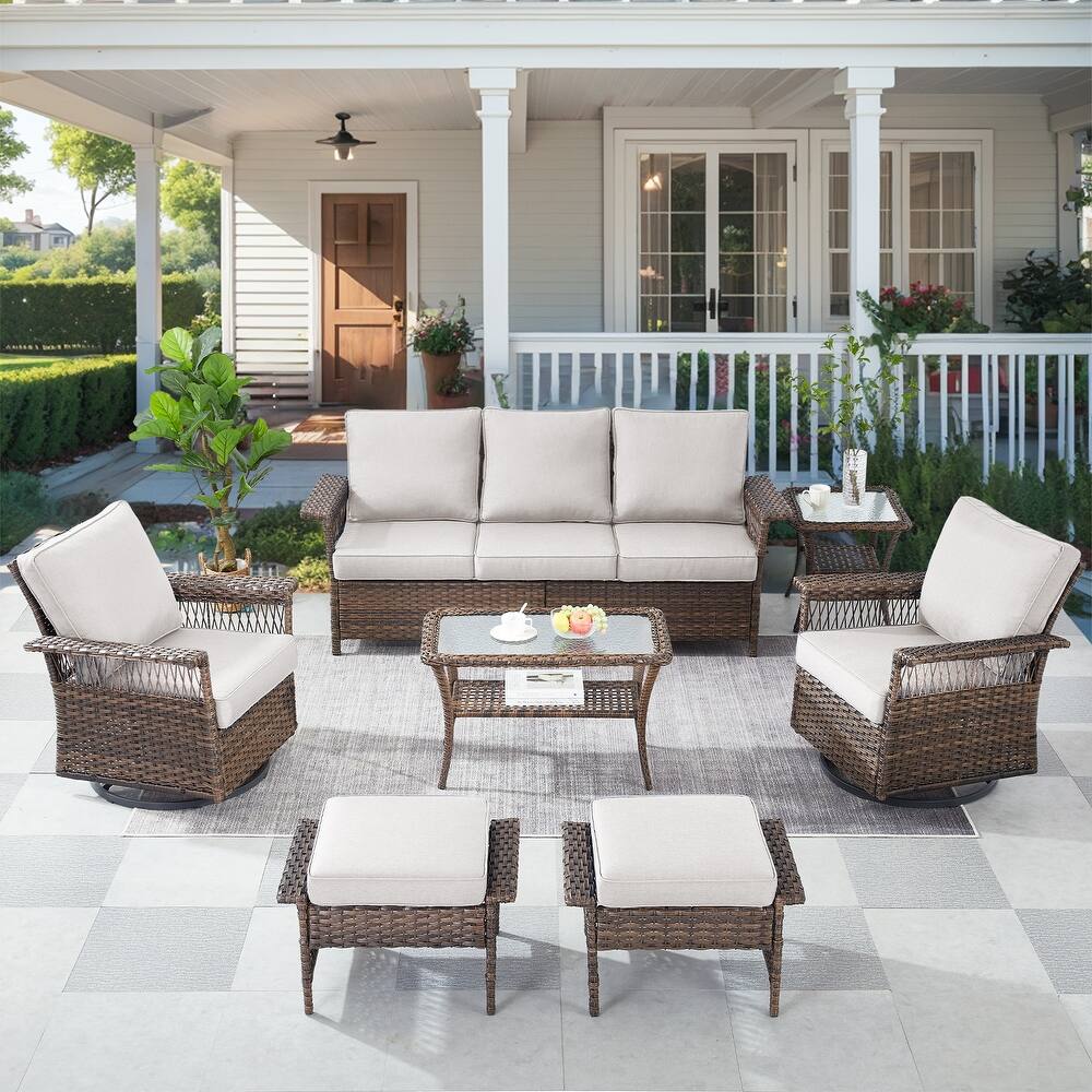 Outdoor Patio Sofa, Glider Chair and Table Ottoman