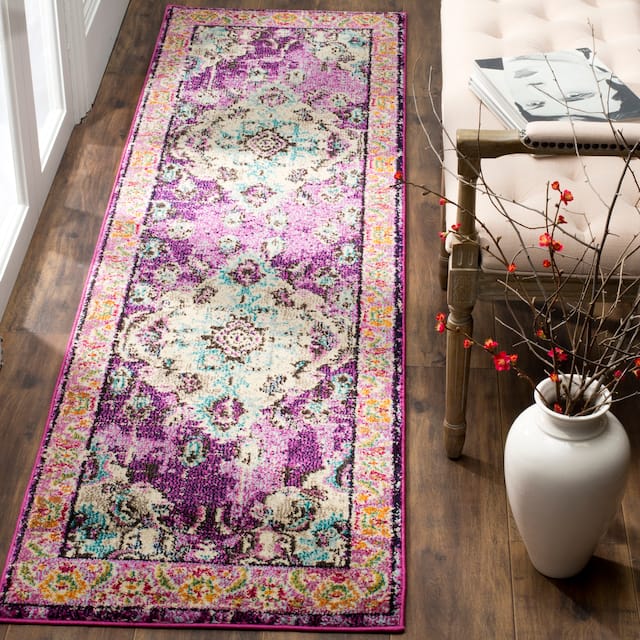 SAFAVIEH Monaco Lillie Boho Medallion Distressed Area Rug - 2'2" x 8' Runner - Violet/Light Blue