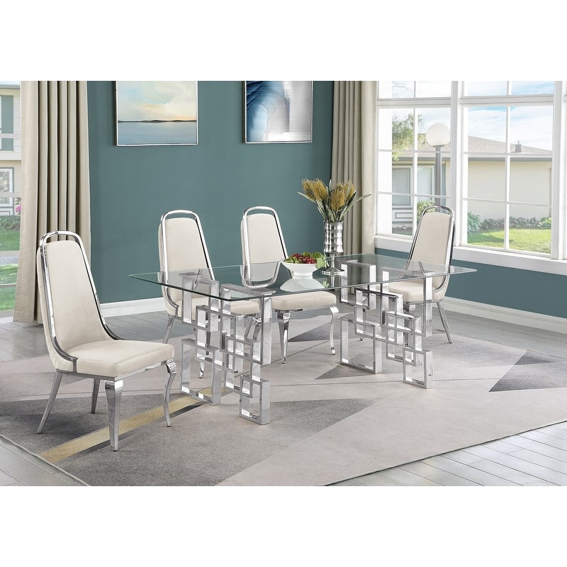 Best Quality Furniture Small Glass Table Dining Sets - 5pcs - Chrome - Cream