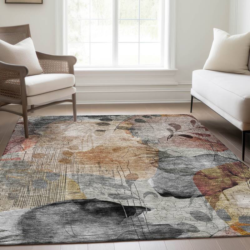 Machine Washable Indoor/ Outdoor Chantille Abstract Floral Rug