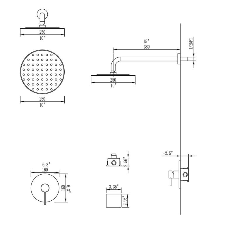 Wall Mounted Shower Faucet With Rough-in Valve Modern Complete Shower System Rainfall 10 Inch Round Shower Head Tirm Kit Set