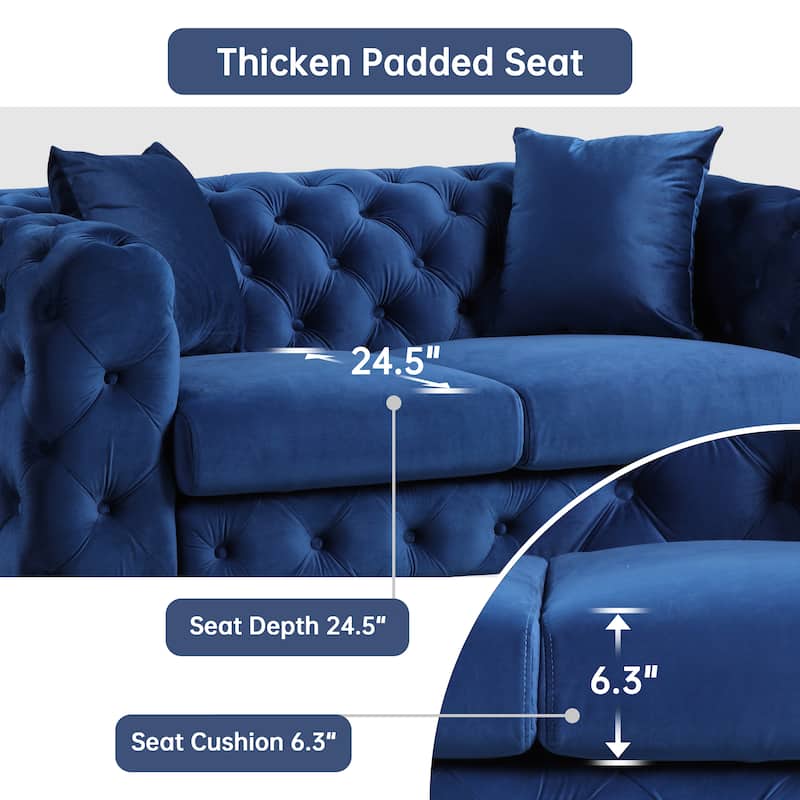 Morden Fort Modern Velvet Sofa with Button Tufted,Solid Wood Frame and Iron Legs