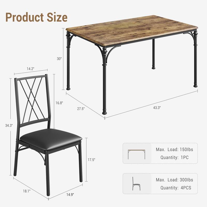 5-Piece Dining Table Set for 4, Modern Kitchen Table and Chairs, Compact Size for Apartment or Small Dining Room