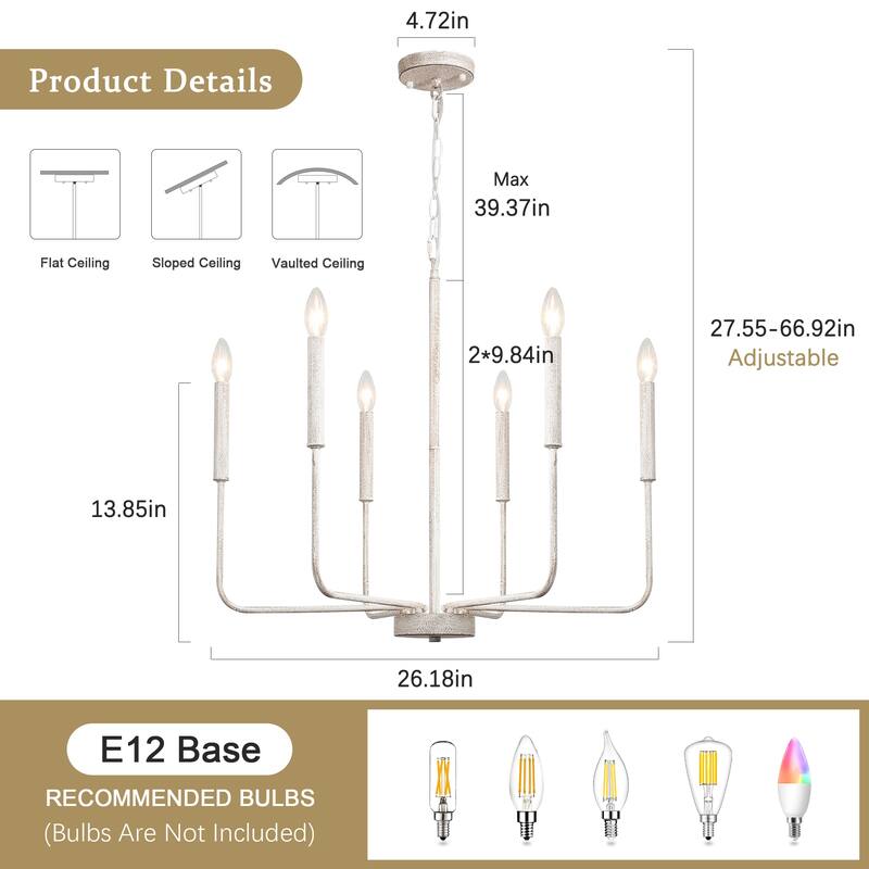 6-Light W26.18" x H66.92" Candle Chandelier for Living Room Kitchen Island
