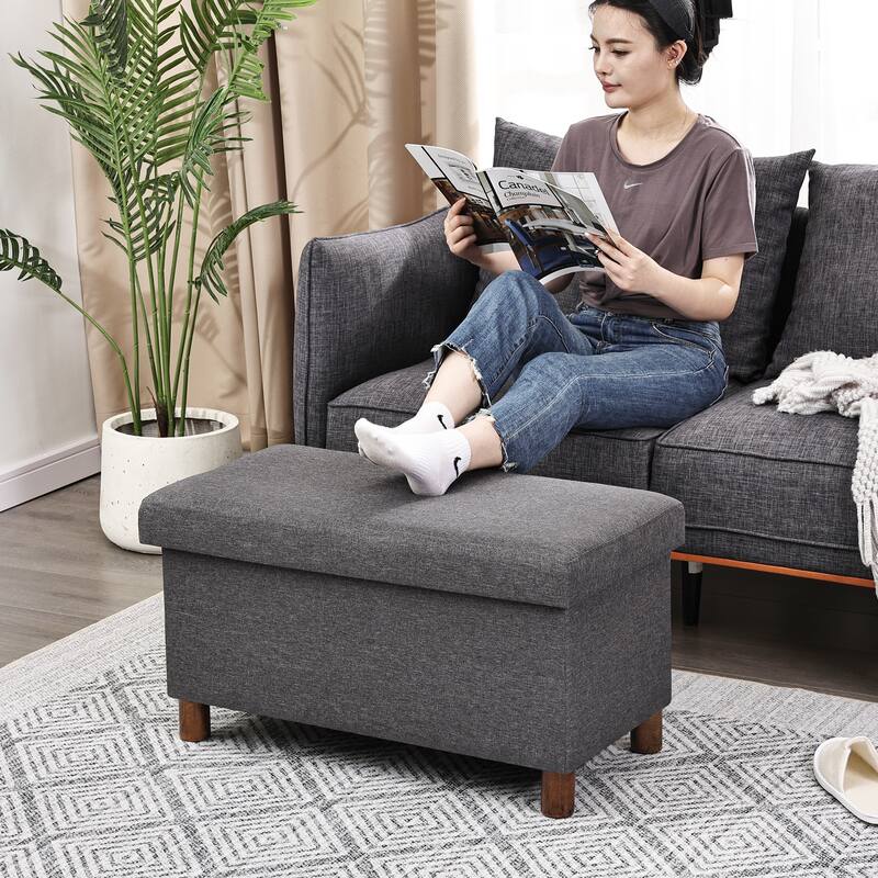 Adeco 30 Inches Storage Ottoman Bench for Living Room
