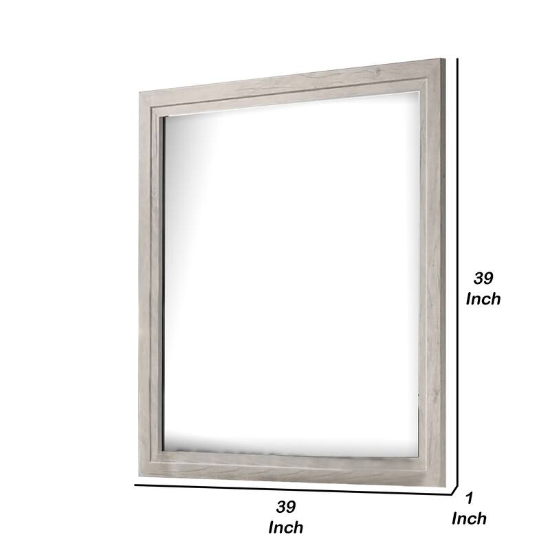 Miot Dresser Mirror, 39 Inch Square Wood Frame, White Wash - White Wash
