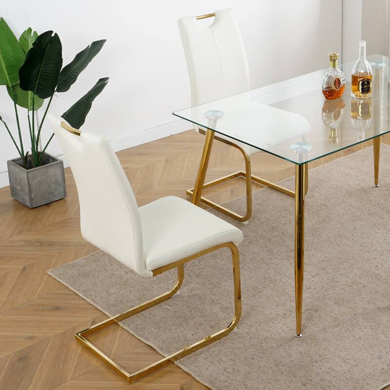 Modern Set of 4 Dining Chairs with Leather Cushioned Seat, Chrome Metal Legs, for Dining Room, Living Room, and Bedroom