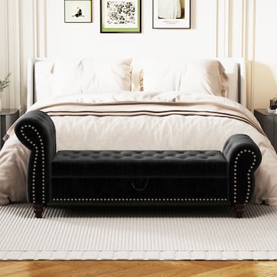 64.5" Bed Bench for Bed Room Nails Tufted Chaise of Lounge with Storage