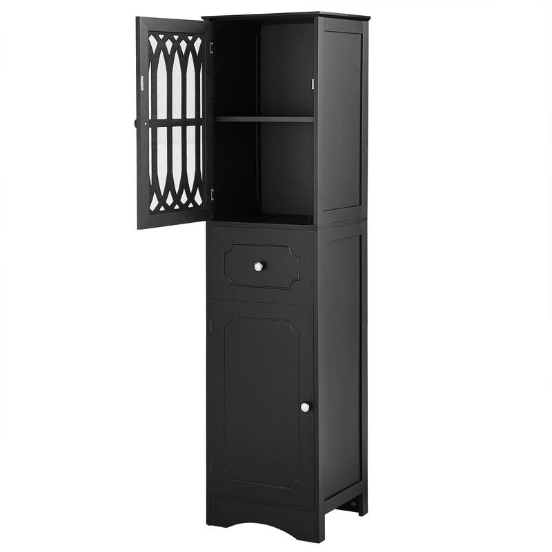 GDFStudio - Isla Slim Tall Bathroom Cabinet with Drawer, Doors, and Adjustable Shelves for Space-Saving Storage
