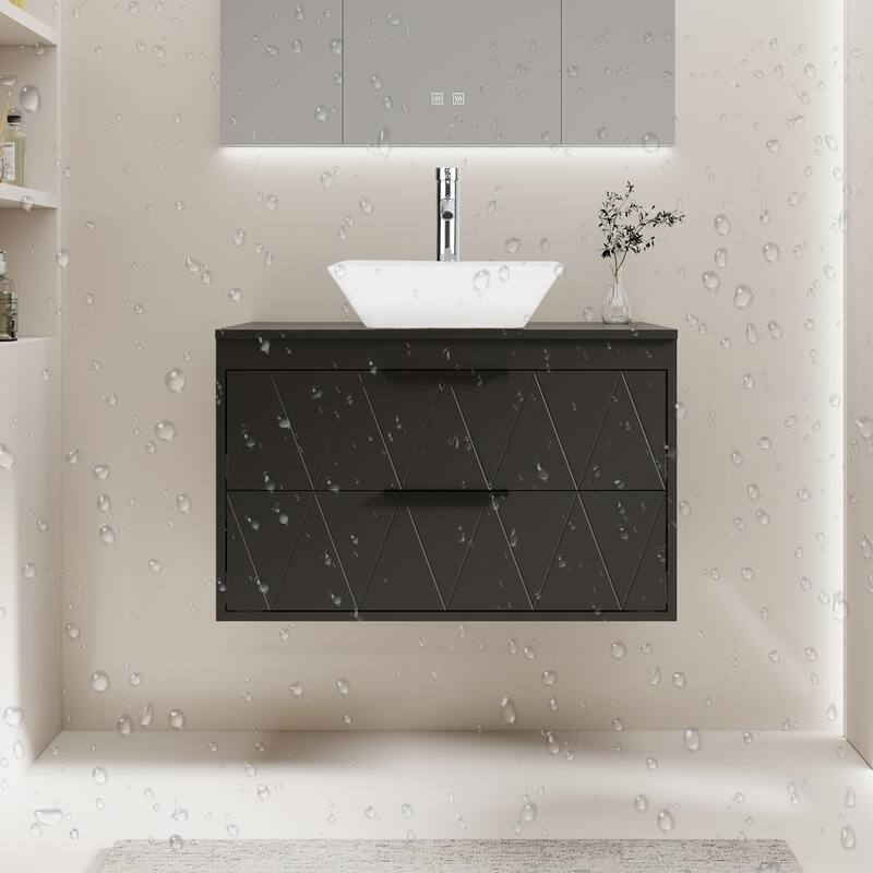 Modern Wall Mounted Bathroom Vanity Set with Vessel Sink & Faucet