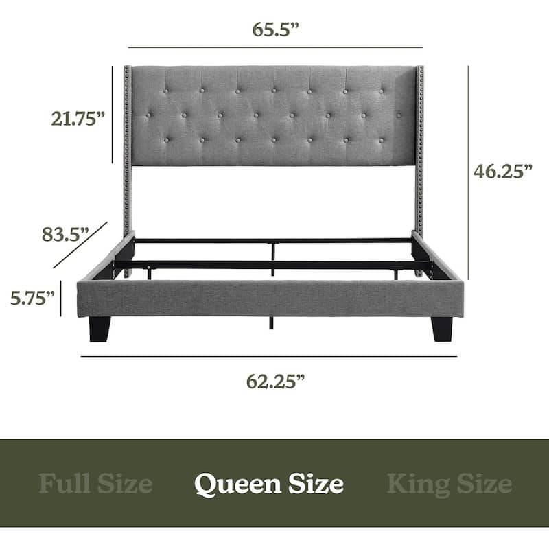 Nestl Bed Frame with 12" Green Tea Graphite Memory Foam Mattress and Headboard Wingback