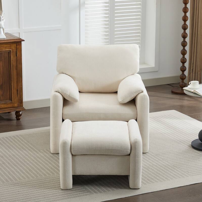 Chenille Single Sofa Chair & Ottoman Set