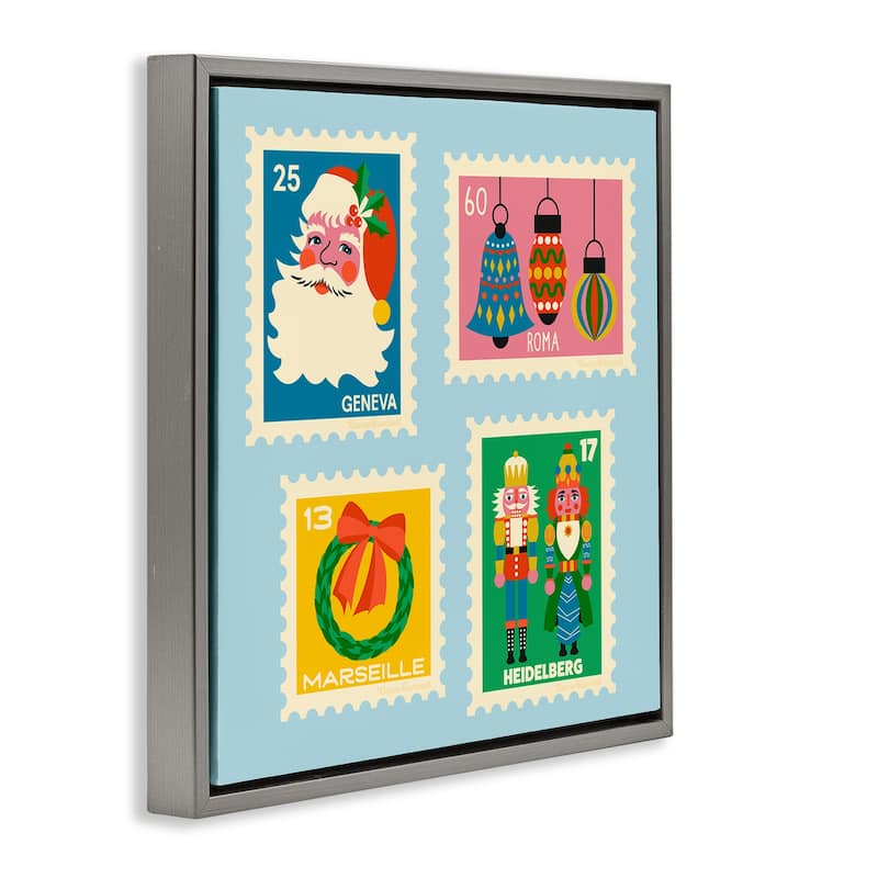 Stupell Vintage Christmas Postage Stamps Framed Floater Canvas Wall Art Design By Carrie Cantwell