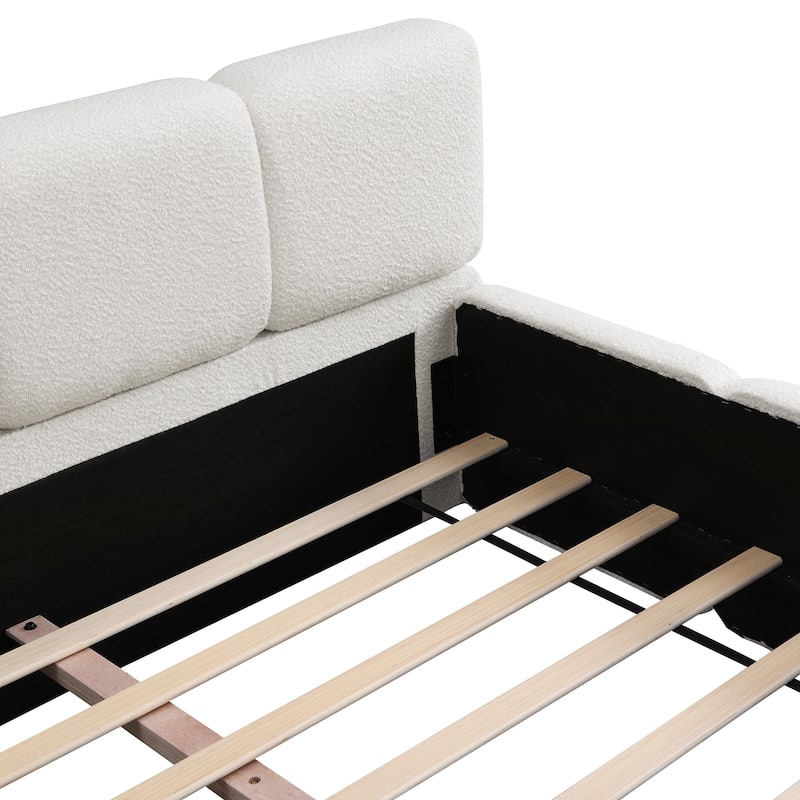 Christopher Knight Home - Evelyn Platform Bed with Boucle Upholstery and Thick Block-Style Headboard