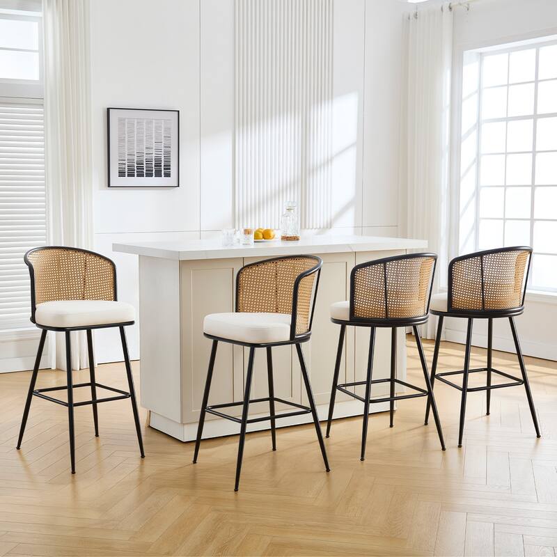 26"/29" Rattan Upholstered Bar Stool /Counter Stools Set of 2/3/4 - Set of 4 - PU-White - Bar Height