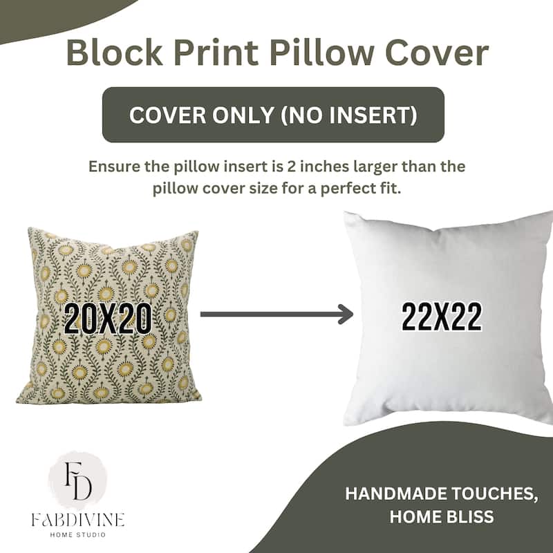 Fabdivine Handmade Floral or Weave Yellow Pillow Cover in Soft Linen for Block Print Room Boho Spring Home Décor, Lehar