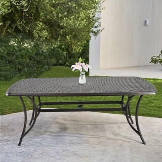 58" Rectangular Round Corner Cast Aluminum Dining Table with Umbrella Hole