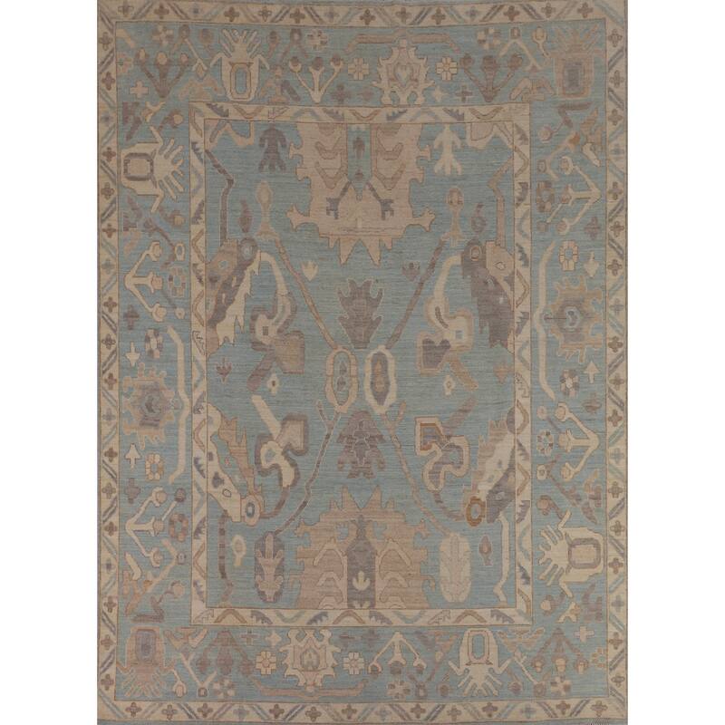 Light Blue Oushak Vegetable Dye Rug Hand-Knotted Wool Carpet - 8'1"x 10'1"