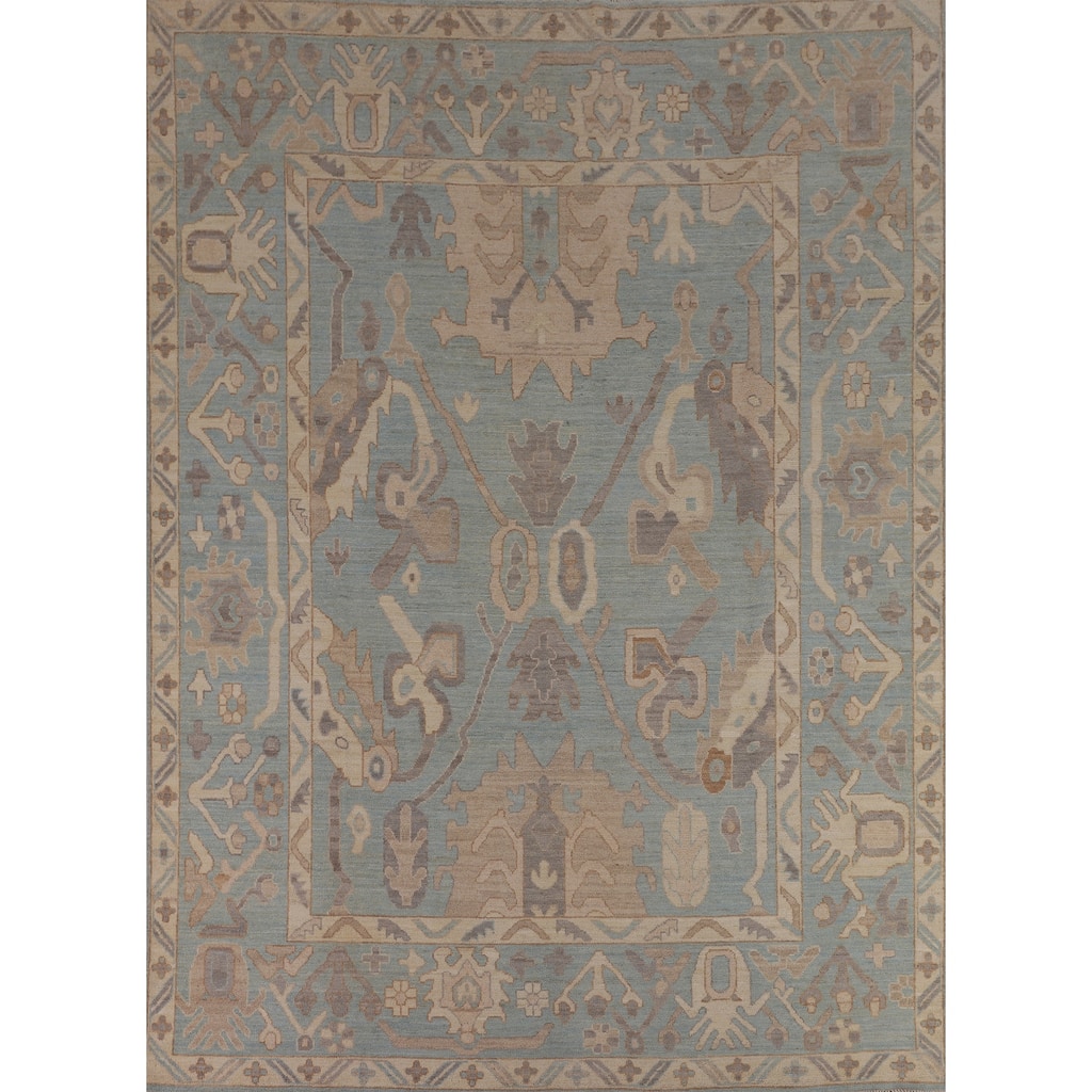 Light Blue Oushak Vegetable Dye Rug Hand-Knotted Wool Carpet - 8'1"x 10'1"