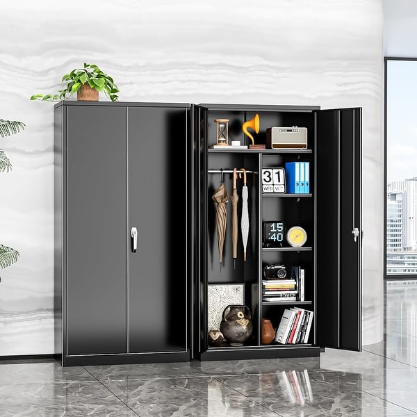 72 Tall Metal Lockable Wardrobe Armoire Storage Cabinet Locker with Hanging Rod for Garage Gym Home Office On Sale Bed Bath Beyond 40791606