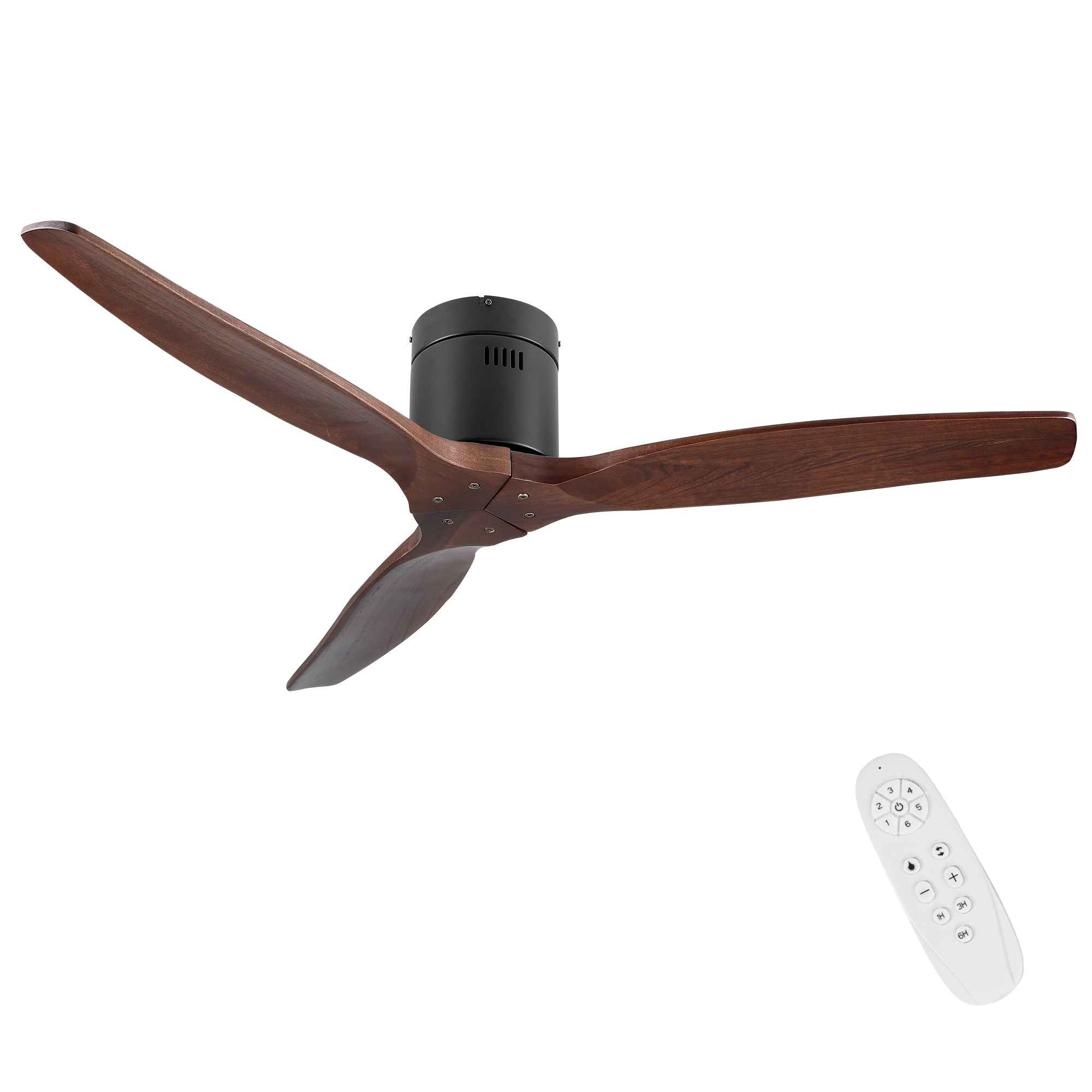 52In. Farmhouse Indoor Flush Mount Low Profile Ceiling Fan with Solid Wood Blades and Remote Control