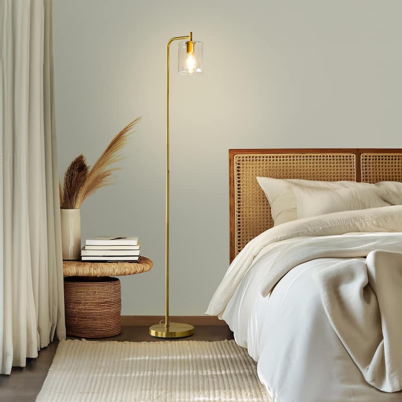 Brightech Elizabeth 66 in. Antique Brass Industrial LED Super Bright Floor Lamp with Glass Cylinder Shade