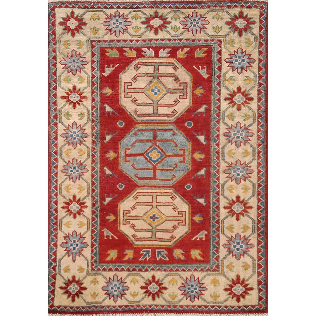 Red Kazak Accent Rug Handmade Traditional Oriental Wool Carpet - 2'7"x 4'0"