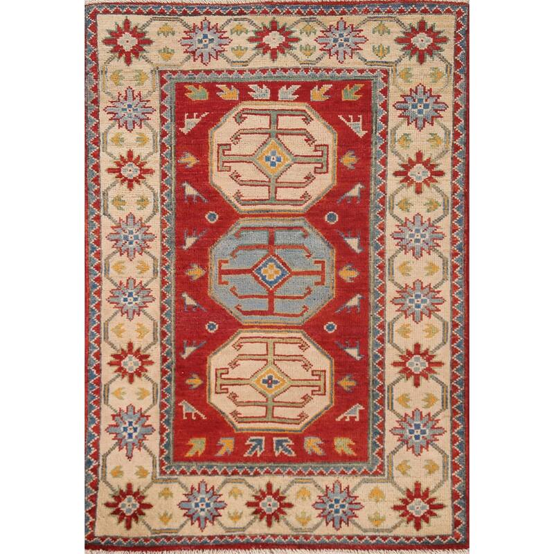 Red Kazak Accent Rug Handmade Traditional Oriental Wool Carpet - 2'7"x 4'0"