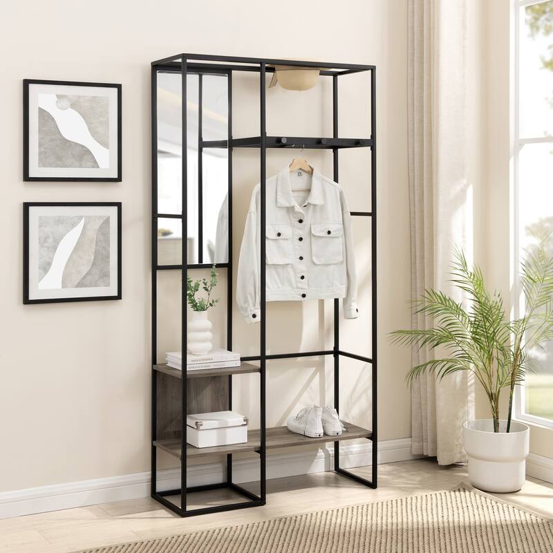 Modern Metal and Wood Hall Tree with Hanging Storage