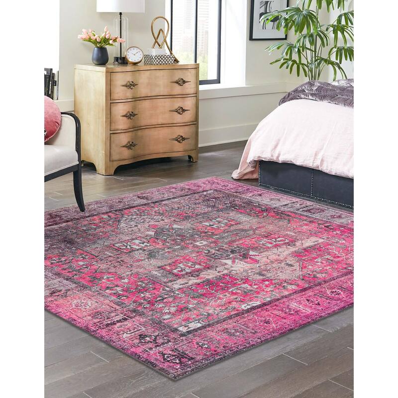 Transitional Rine Collection Area Rug - 7'6" Square - Pink