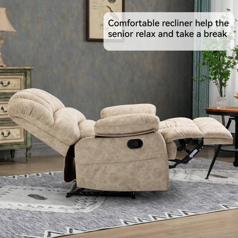Oversized Fabric Manual Reclining Chair, Ergonomic Upholstered Sofa Chair, Heavy Duty Recliner Chair for Living Room, Bedroom
