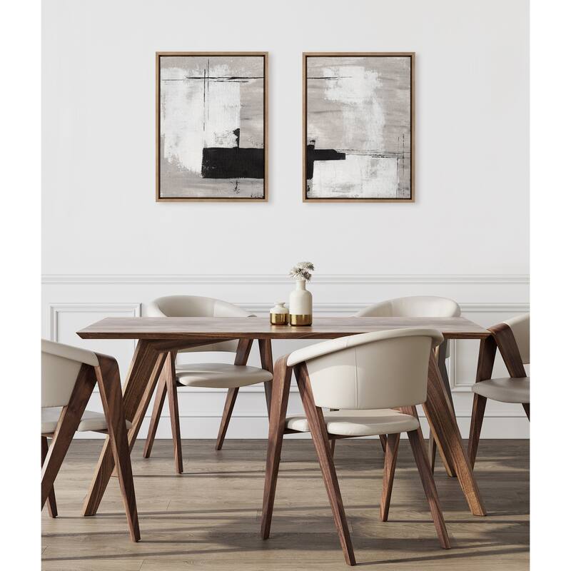 Kate and Laurel Sylvie Line Neutral Framed Canvas by Nikita Jariwala
