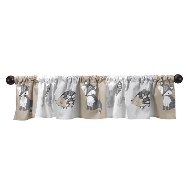slide 2 of 3, Bedtime Originals Little Rascals Gray/Taupe Animal and Leaf Print Window Valance