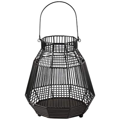 Large Geometric Iron Hurricane Candle Lantern - 11.25" - Black