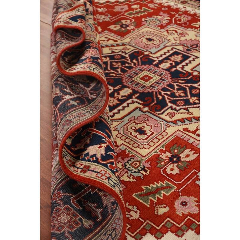 Geometric Heriz Serapi Indian Area Rug Handmade Wool Carpet - 8'9" x 11'7"