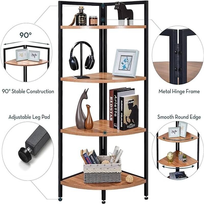 Corner Bookshelf 4 Tier Stand - 25.1"D x 16.9"W x 51"H