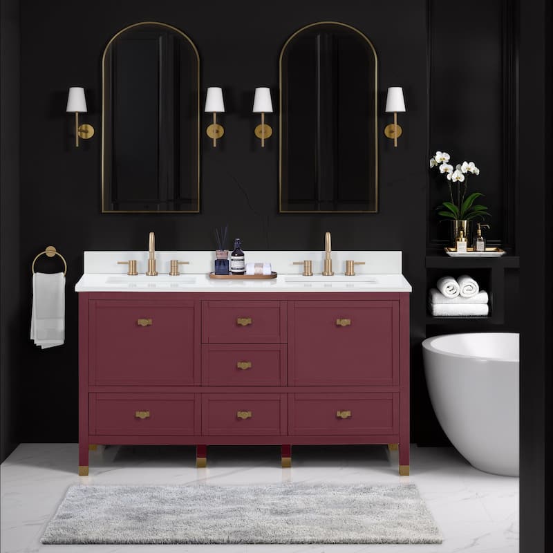Alana Bathroom Vanity in Burgundy Red with White Engineered Stone Top