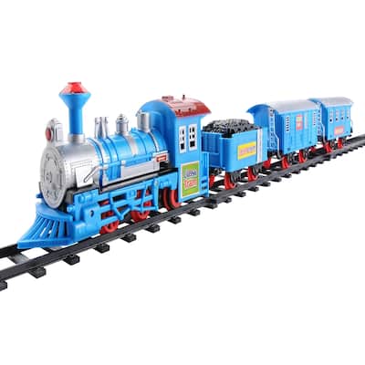 14-Piece Blue Lighted and Animated Classic Cartoon Train Set with Sound - 8"