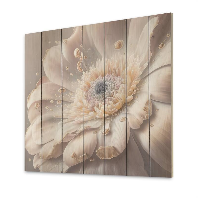 Designart 'White Watercolor Flower'Floral Wood Wall Art - Natural Pine Wood