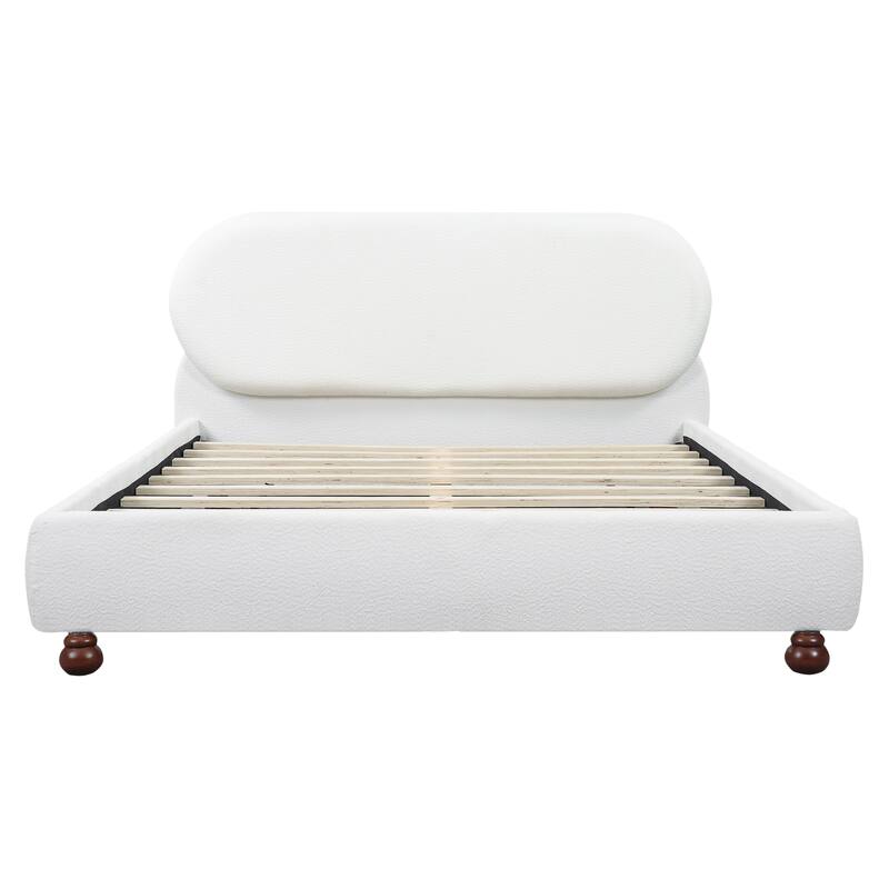 Christopher Knight Home - Havenport Modern Boucle Upholstered Bed Frame with Rubberwood Legs and Oval Shaped Headboard