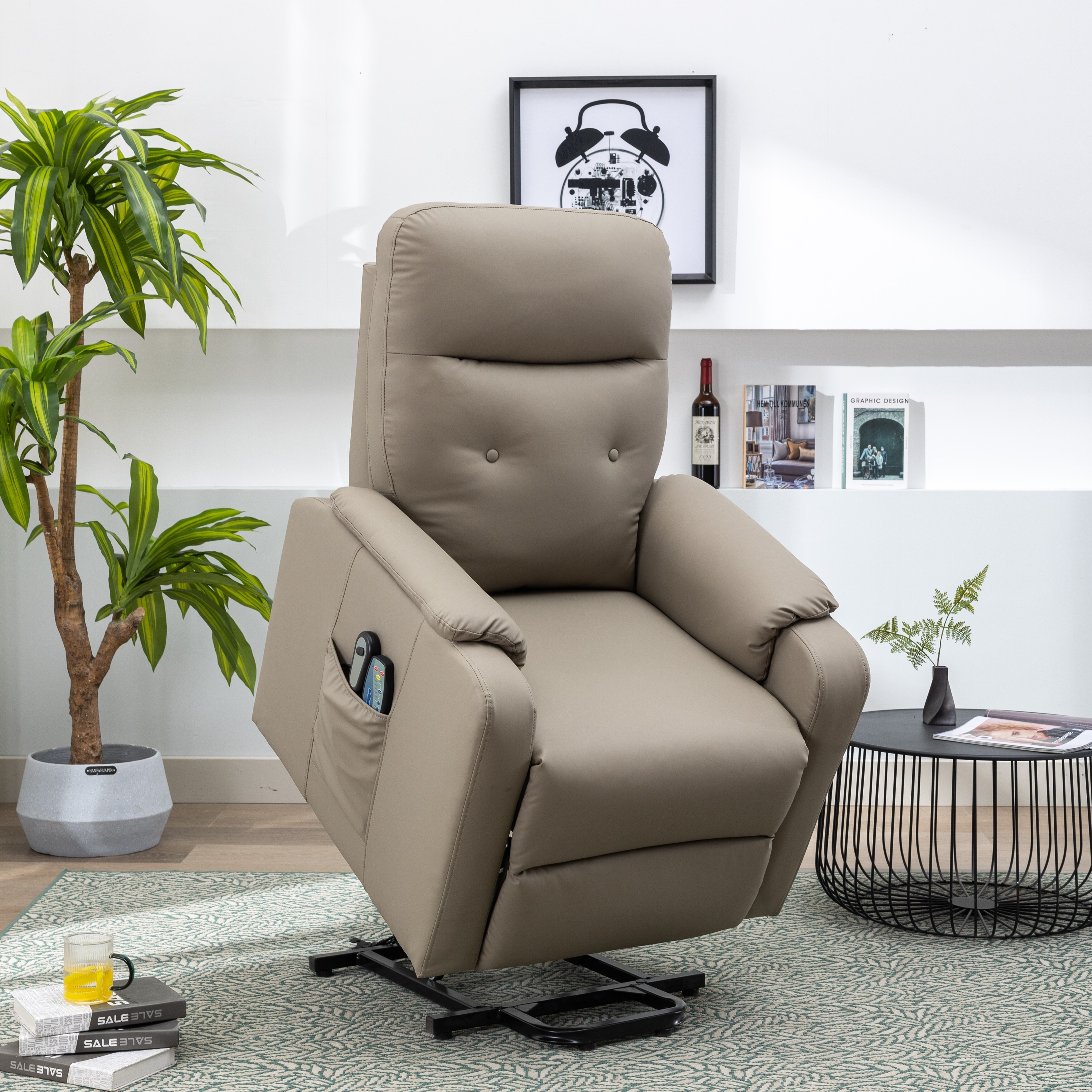 Olive Grey PU Leather Power Lift Massage Recliner Chair with