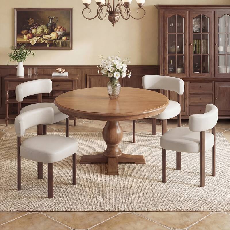 Modern Upholstered Dining Chairs with Solid Wood Legs Ergonomic Backrest - Set of 2