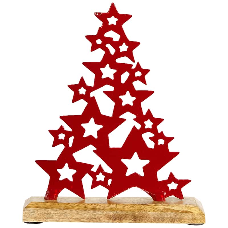Tree of Stars Metal Christmas Decoration - 8.75" - Red