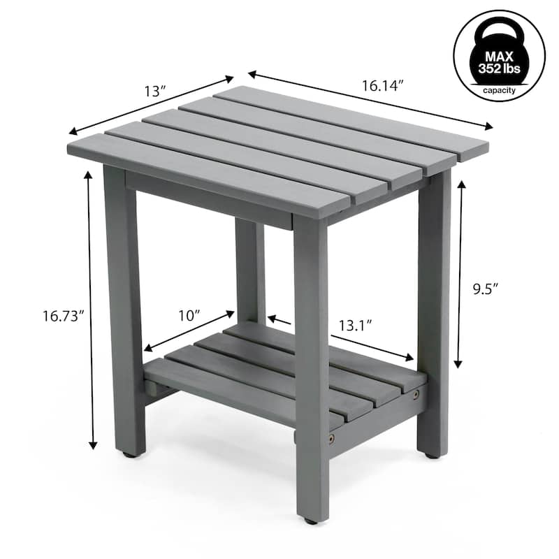 Kellie 16.1" Slatted Solid Acacia Wood Indoor/Outdoor Side Table with Shelf, By JONATHAN Y