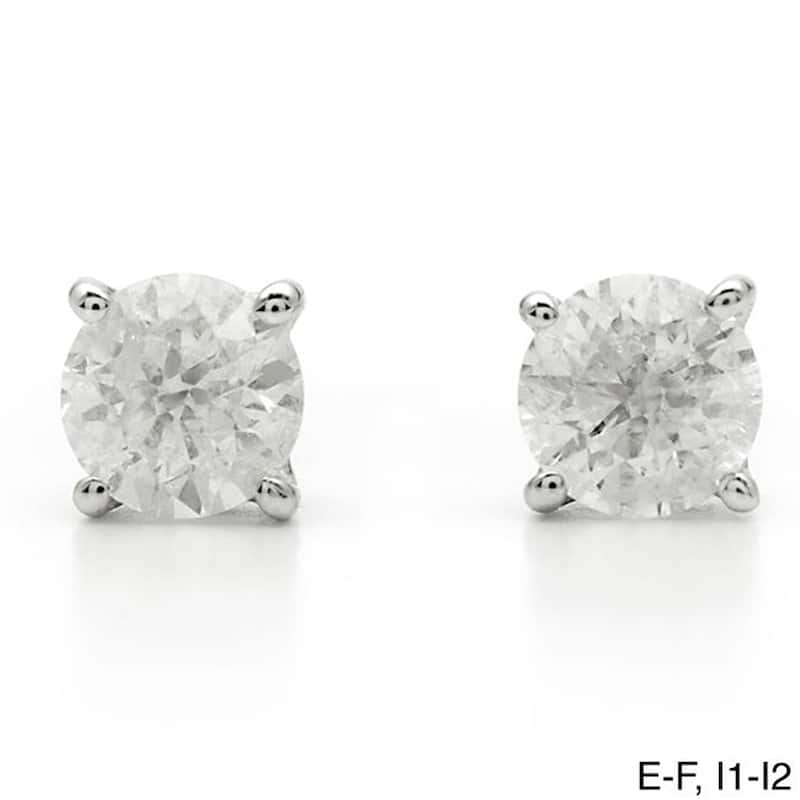 Auriya Platinum 1/2ctw Round Diamond Stud Earrings Clarity-enhanced (E-F, H-I or J-K, SI1-SI2, I1-I2 or I2-I3) - E-F, I1-I2