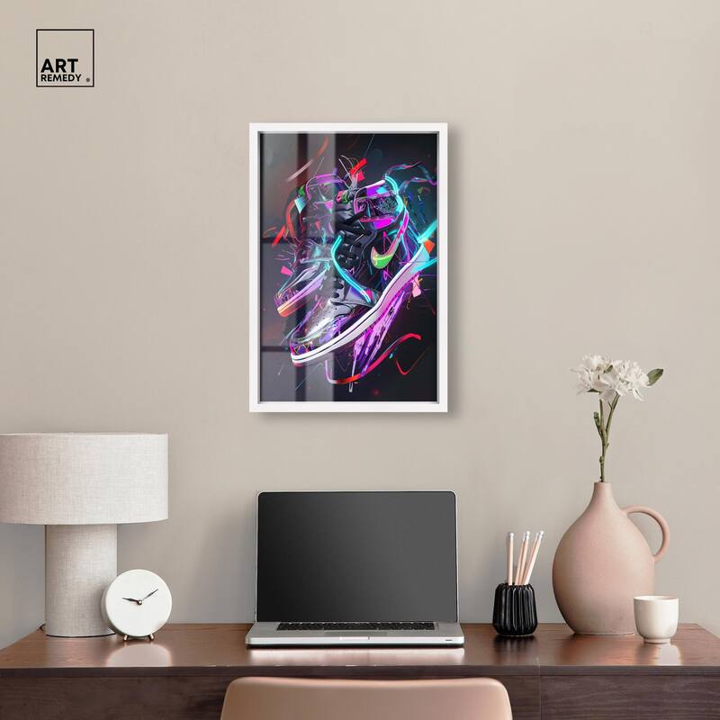 Neon Ribbons Sneakers Shadowbox by Art Remedy